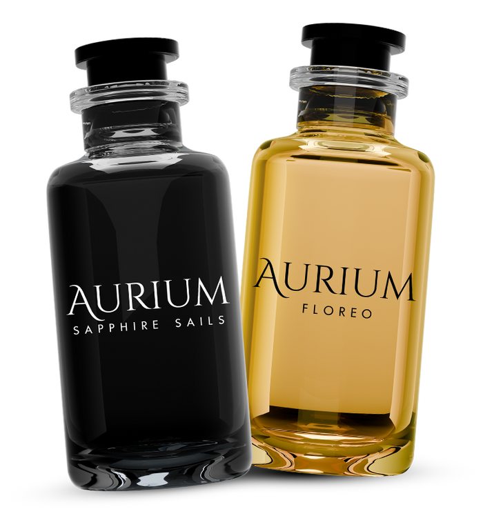 Aurium Couple Combo perfume gift set featuring Floreo and Sapphire Sails fragrances, combining floral and woody scent characters for a versatile pairing