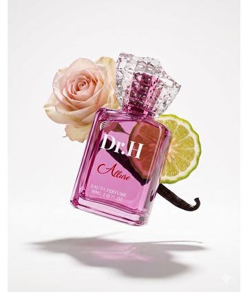 Dr. H Allure women's Eau de Parfum opening with fresh bergamot, followed by elegant floral notes and a soft, lasting base