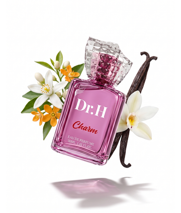 Dr.H Charm women's Eau de Parfum with a bold citrus opening featuring Tunisian neroli, followed by floral notes and a warm, elegant base