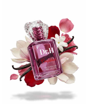 Dr.H Confidence women's Eau de Parfum with elegant magnolia and rose petals, creating a soft and graceful floral scent