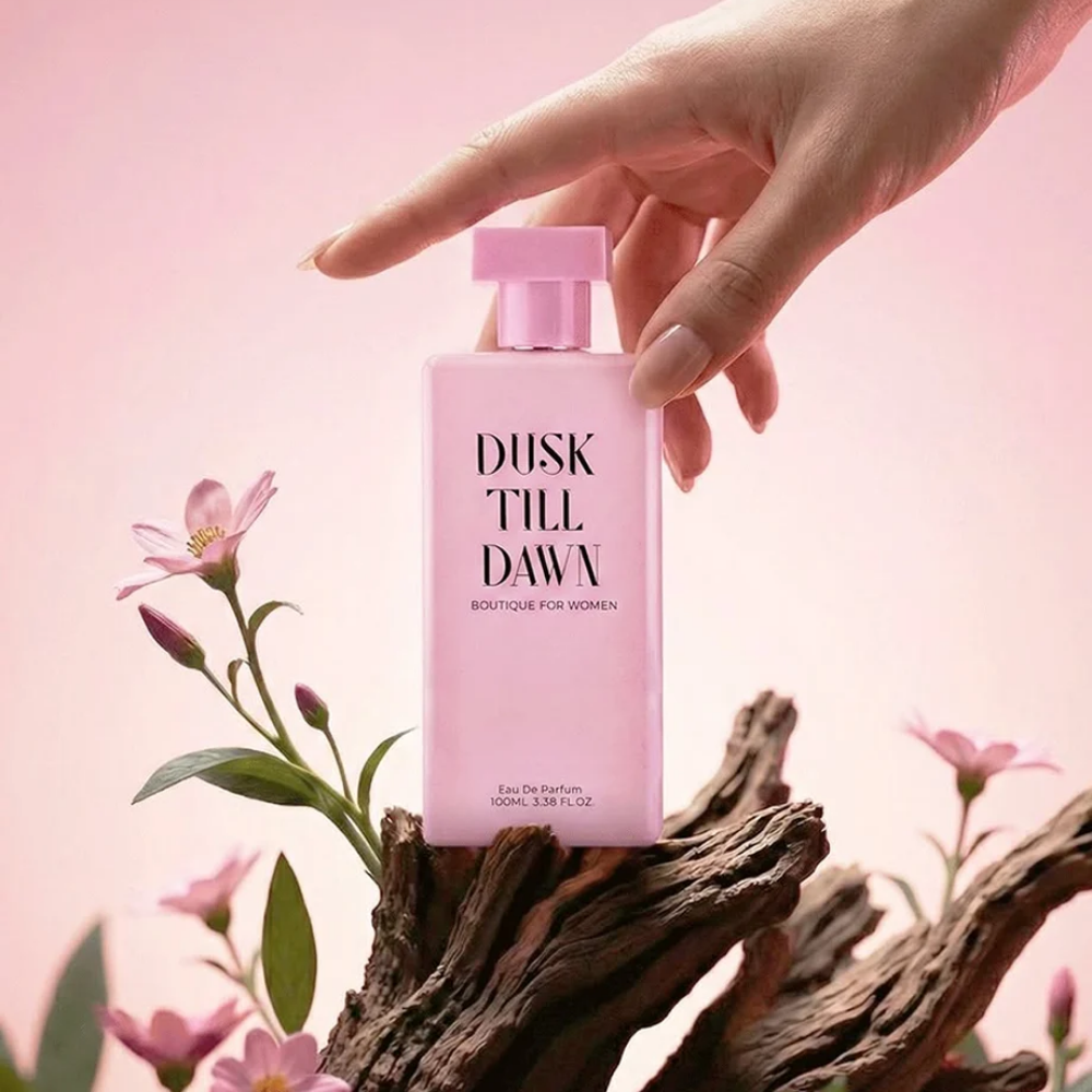 Dusk Till Dawn women's Eau de Parfum 100ml with icy fruits, yuzu and pomegranate, followed by peony, lotus flower and magnolia with a smooth musk, mahogany and amber base