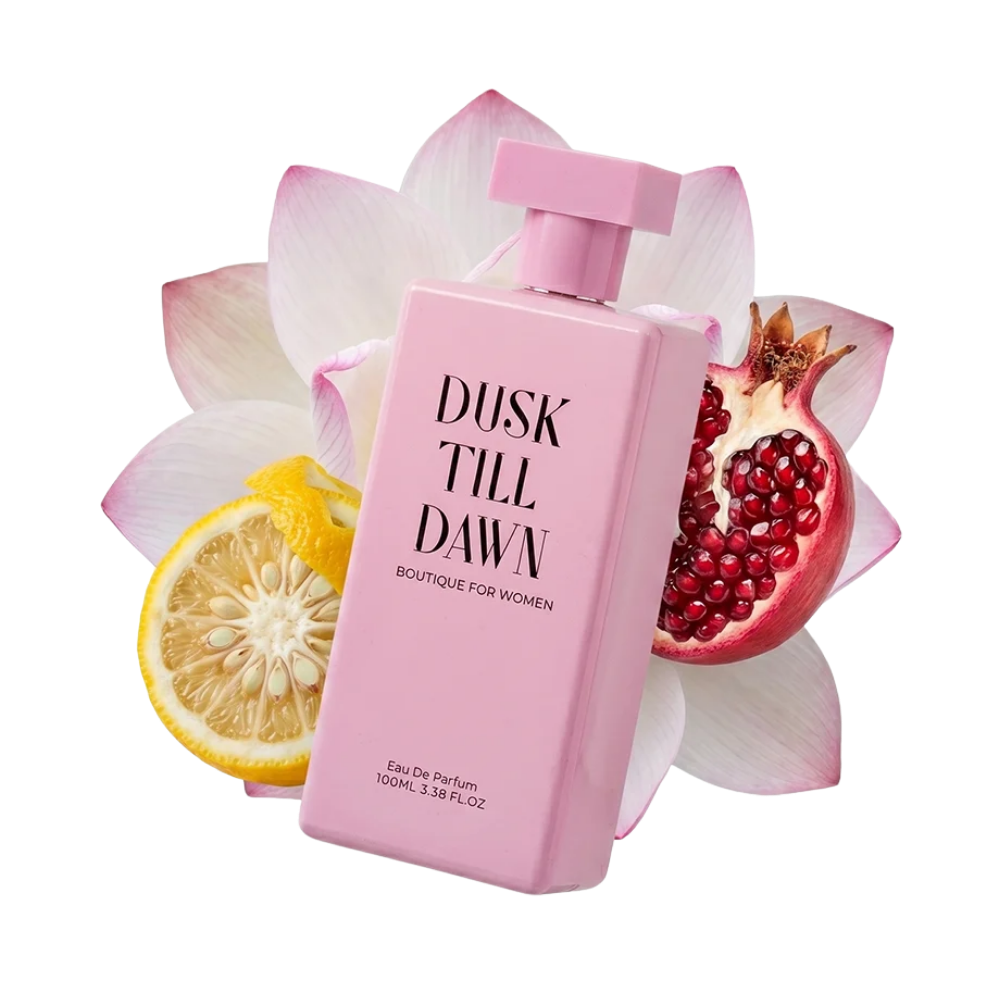 Dusk Till Dawn women's Eau de Parfum 100ml with icy fruits, yuzu and pomegranate, followed by peony, lotus flower and magnolia with a smooth musk, mahogany and amber base